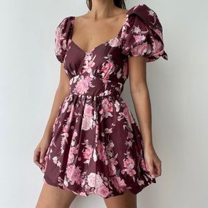 LoveShackFancy Hansel Floral Mini Dress Maroon 2